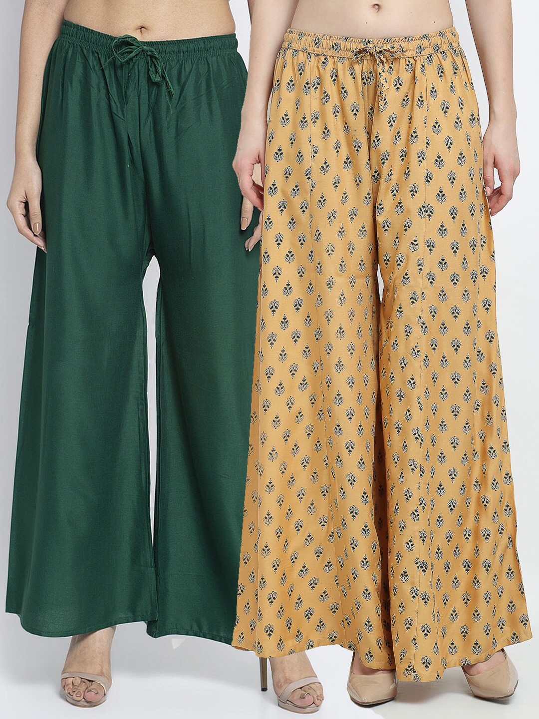 

Jinfo Women Pack of 2 Printed Flared Knitted Ethnic Palazzos, Green