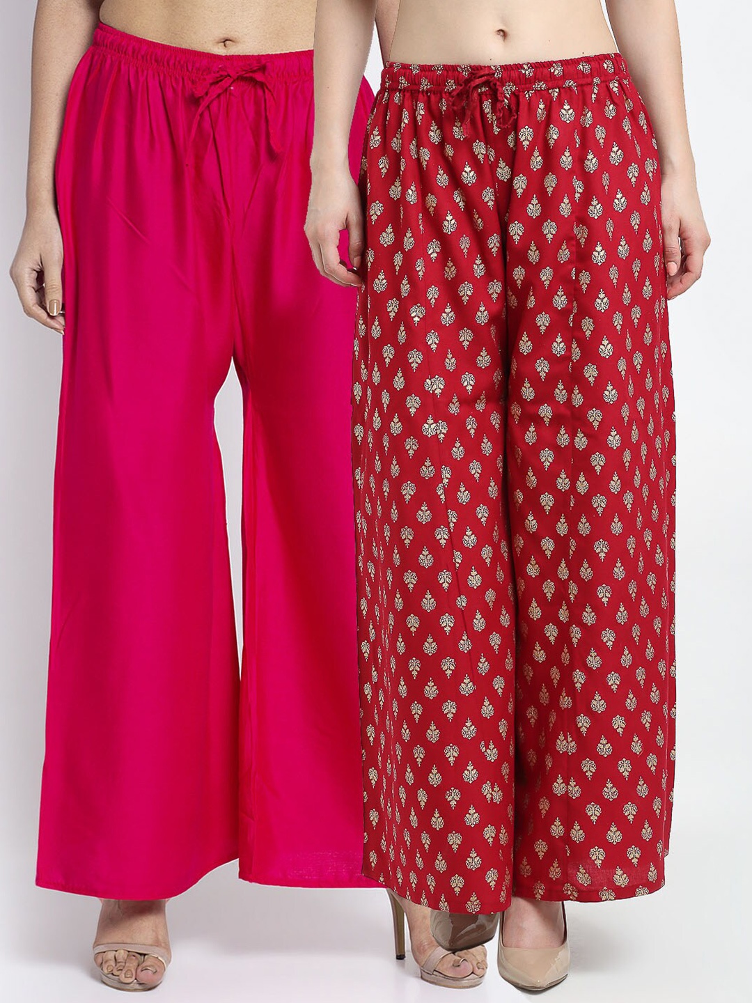 

Jinfo Women Pack of2 Printed Flared Knitted Ethnic Palazzos, Pink