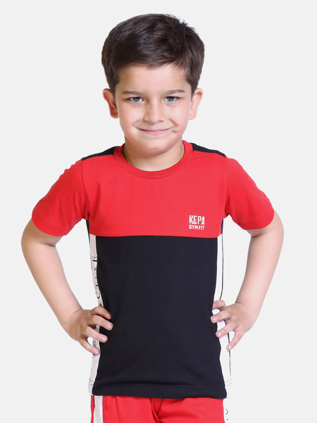 

KEPA Boys Red & Navy Blue Colourblocked Cotton T-shirt
