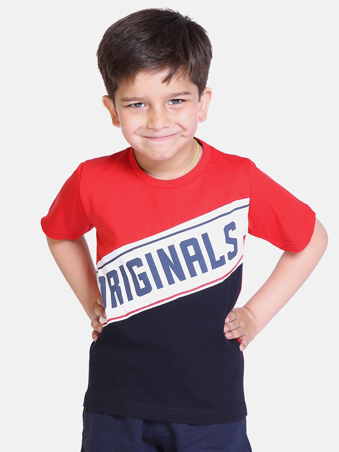 

KEPA Boys Red & Navy Blue Typography Printed T-shirt