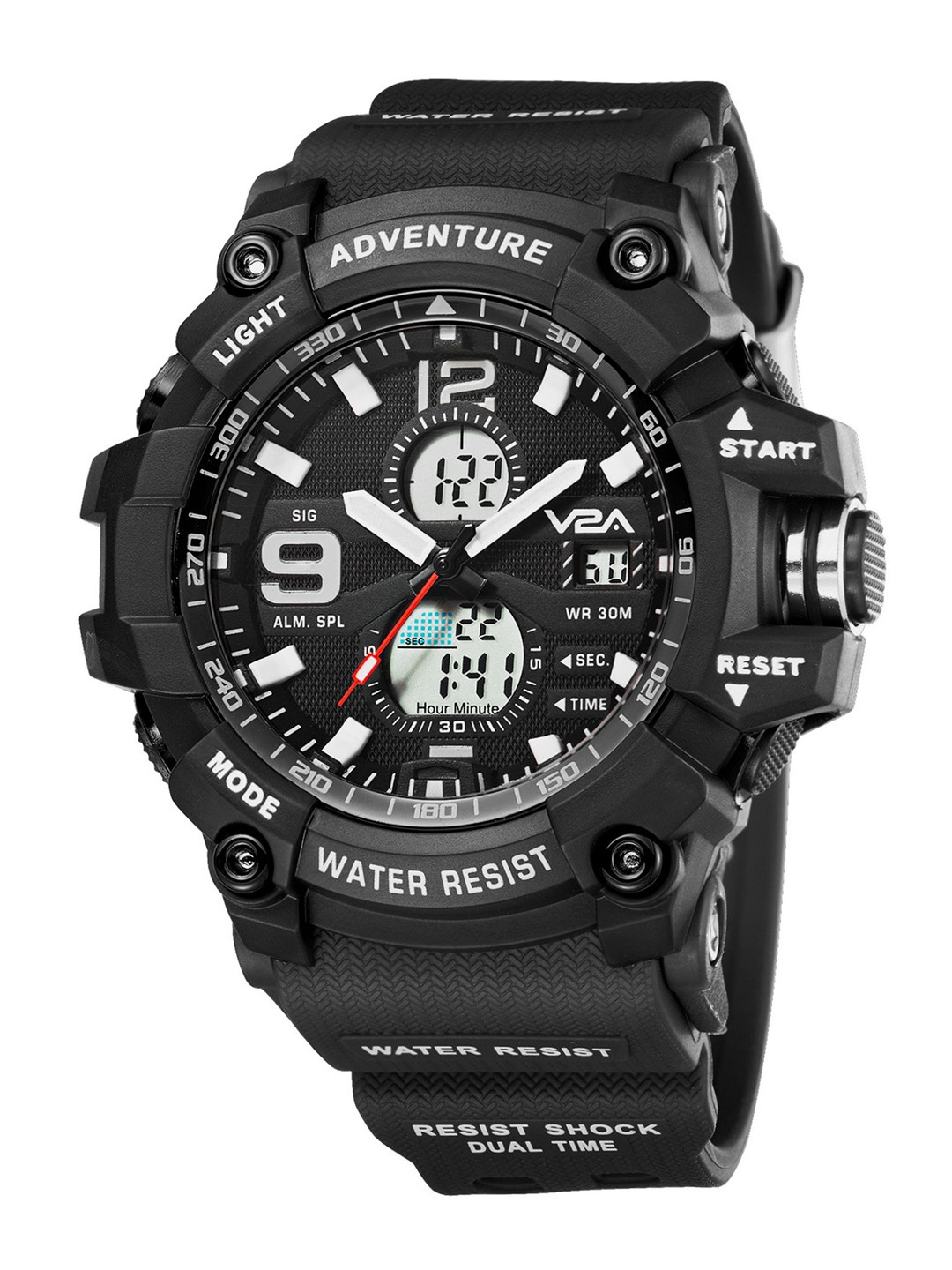 

V2A Men Black Patterned Dial & Black Straps Analogue and Digital Multi Function Watch