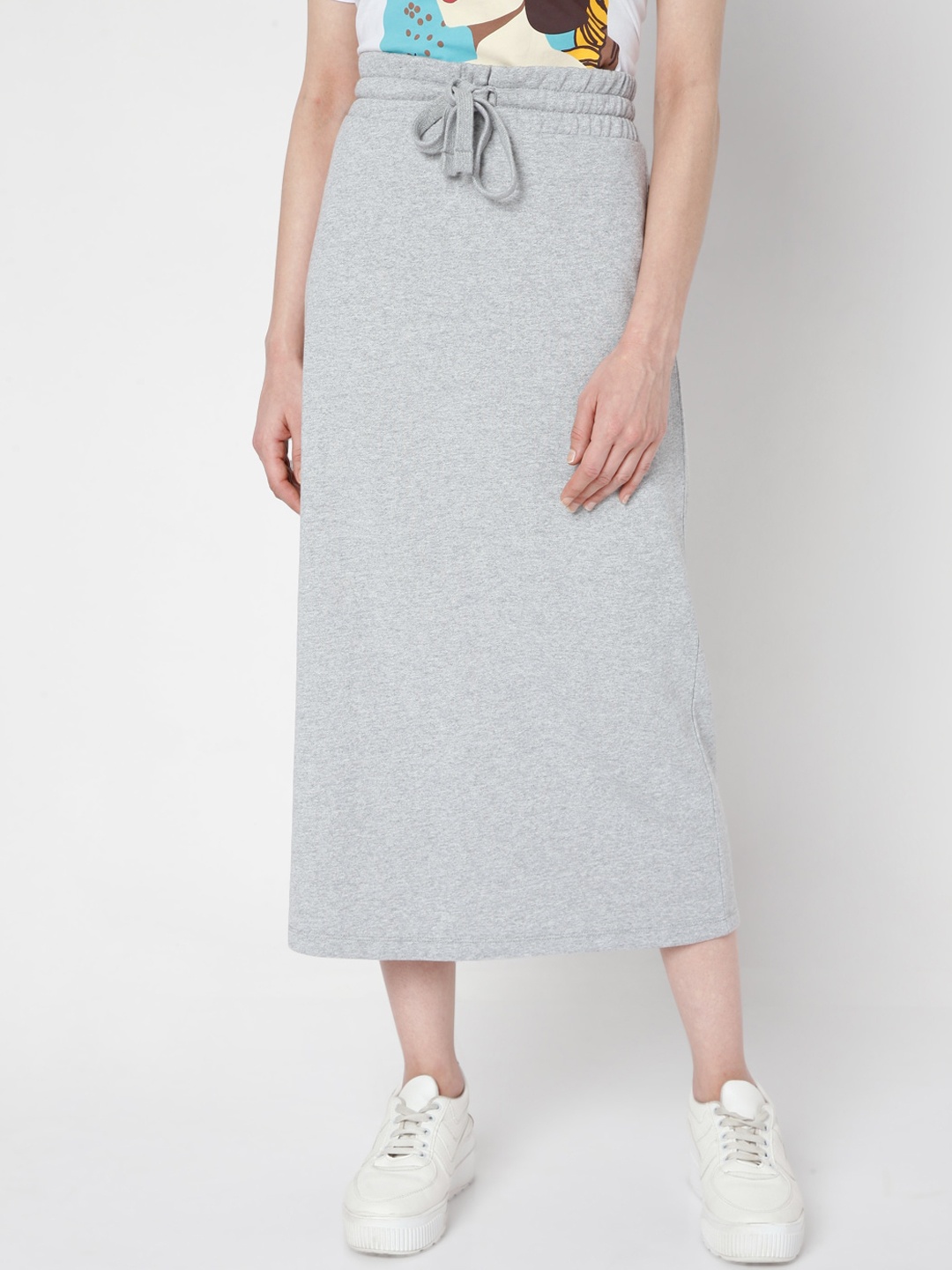 

Vero Moda Women Grey Solid Straight Midi Skirt