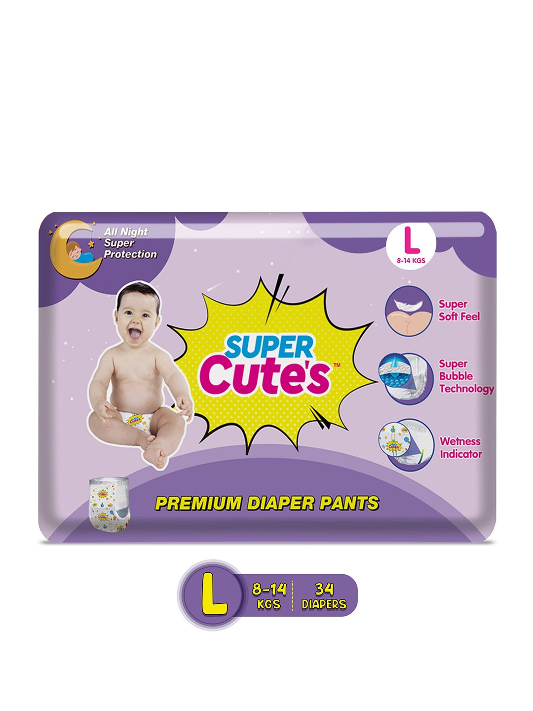 

Super Cutes Kids Premium Wonder Pullups Diapers - Large - 34 Pieces, Purple