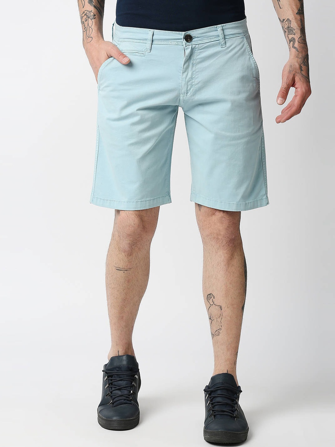 

Pepe Jeans Men Turquoise Blue Slim Fit Cotton Shorts