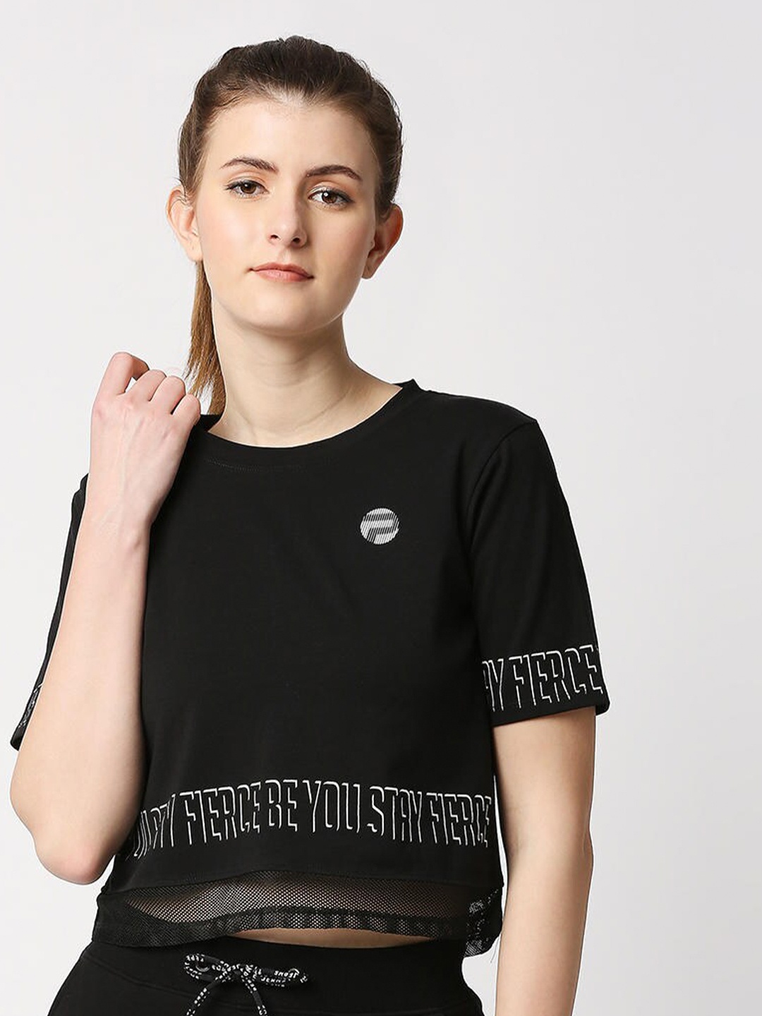 

Pepe Jeans Women Black & White Typography Printed Cotton Crop T-shirt