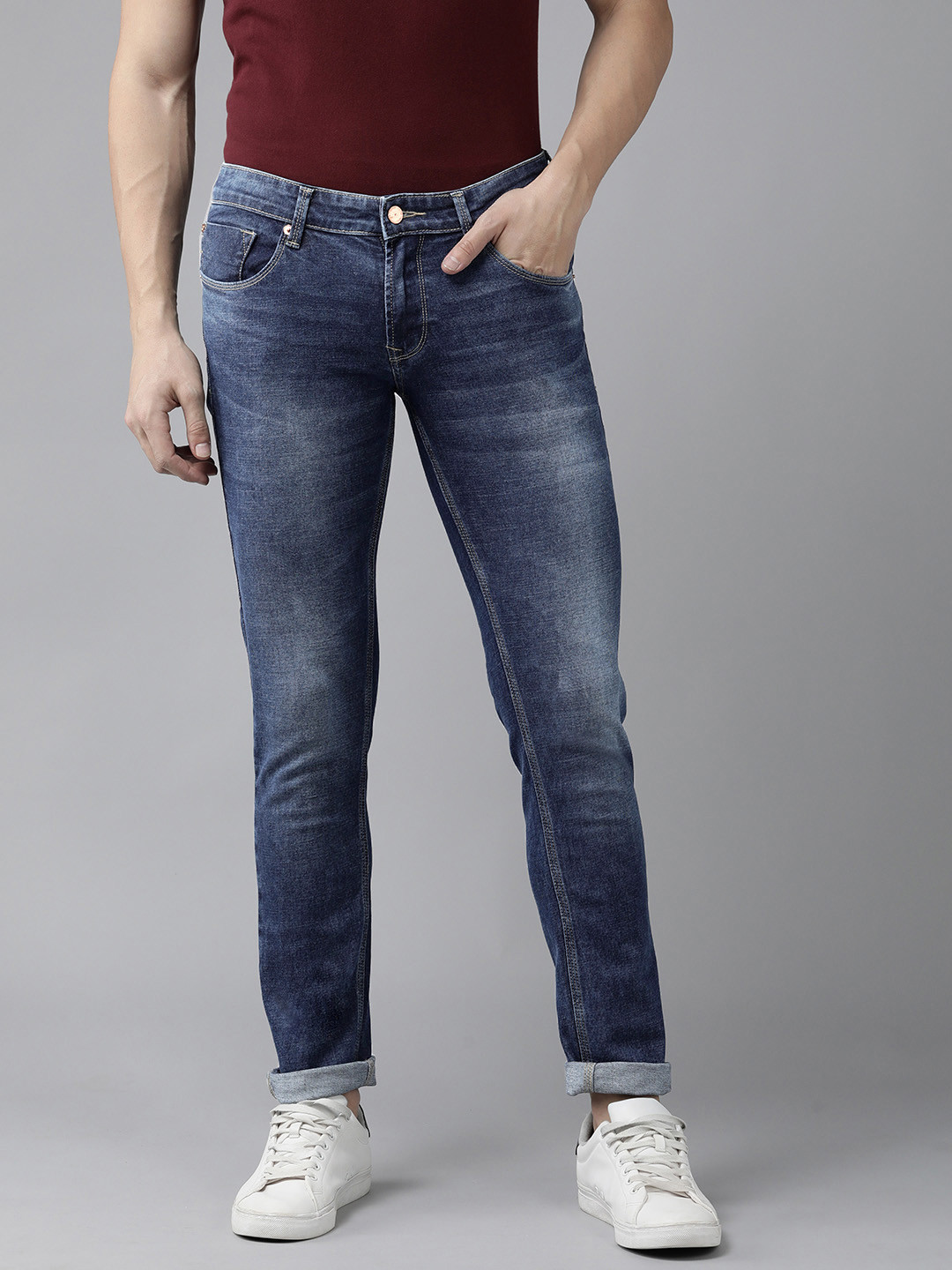 

SPYKAR Men Skinny Fit Low-Rise Heavy Fade Stretchable Jeans, Blue