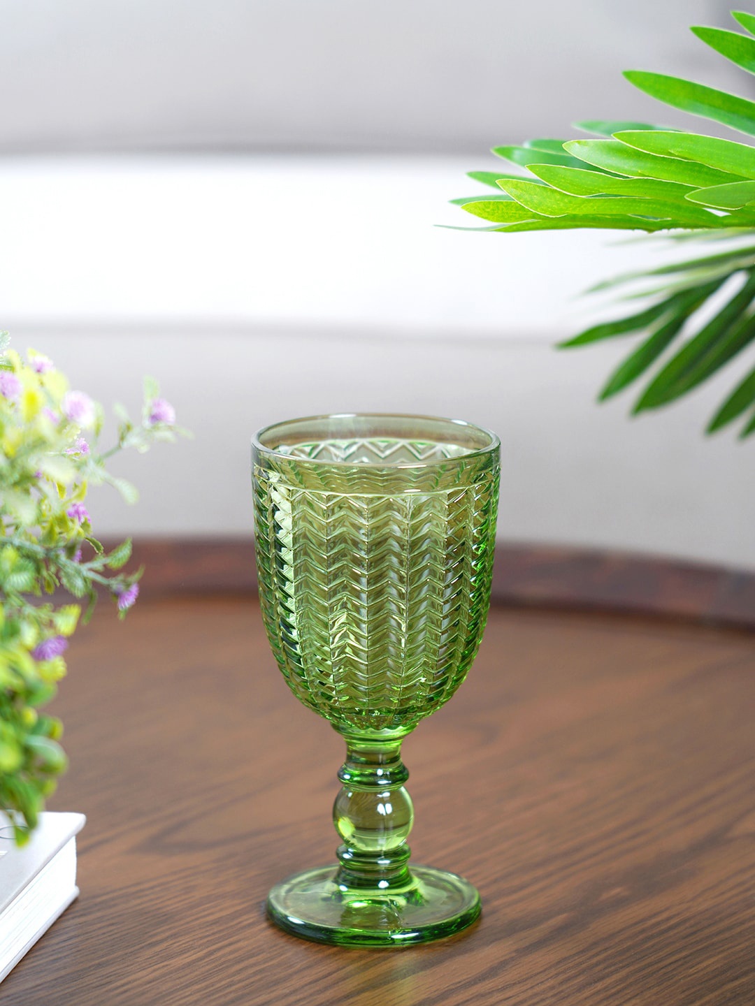 

Pure Home and Living Set Of 6 Textured Wine Glasses, Green