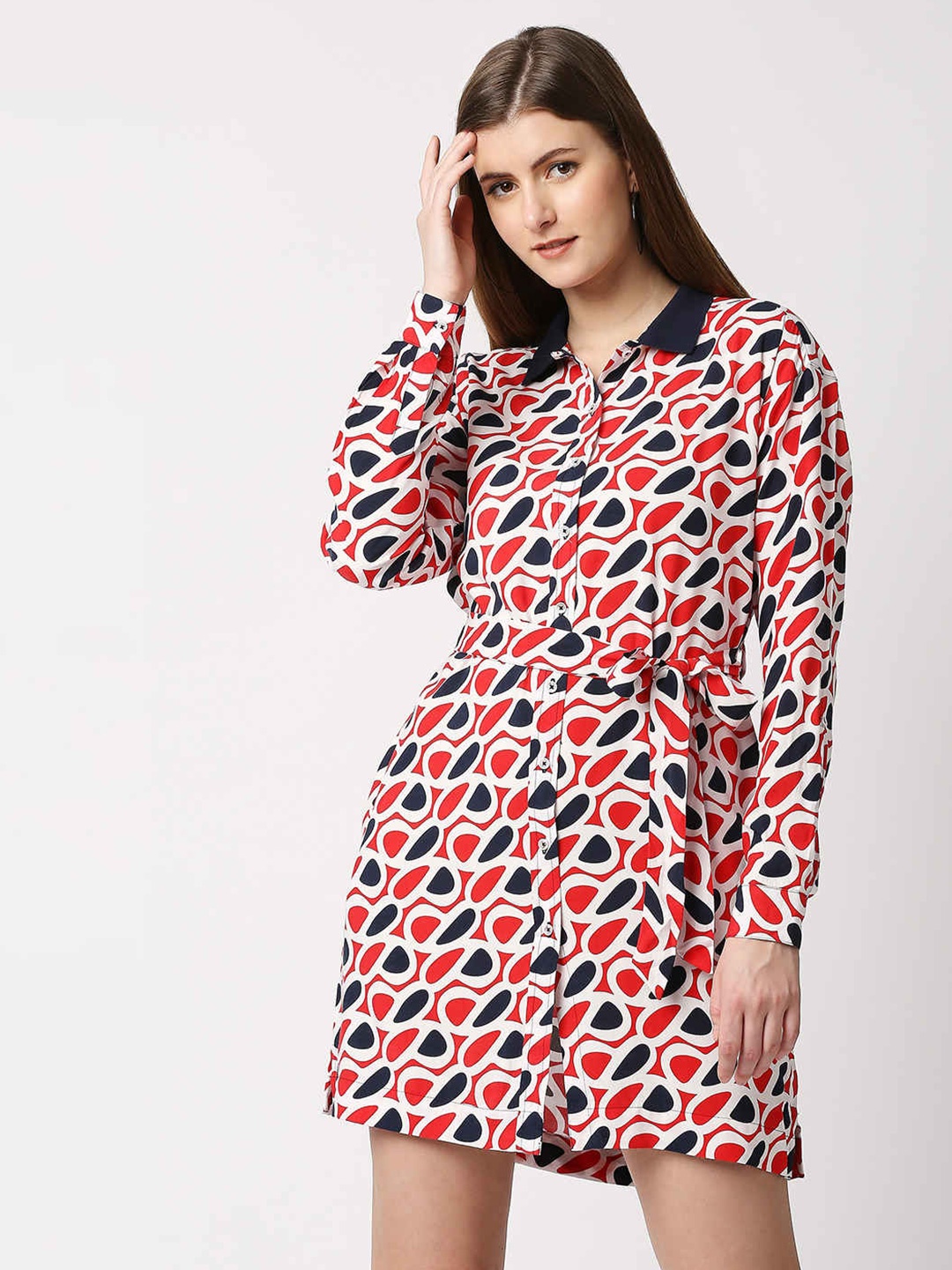 

Pepe Jeans Red & White Shirt Mini Dress with Belt