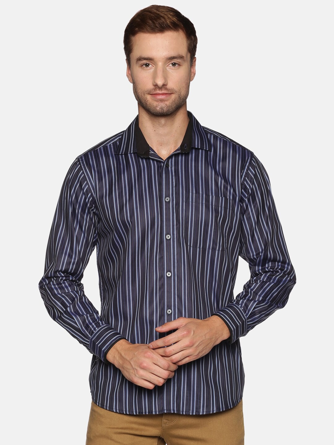 

DON VINO Men Navy Blue Relaxed Striped Cotton Party Shirt