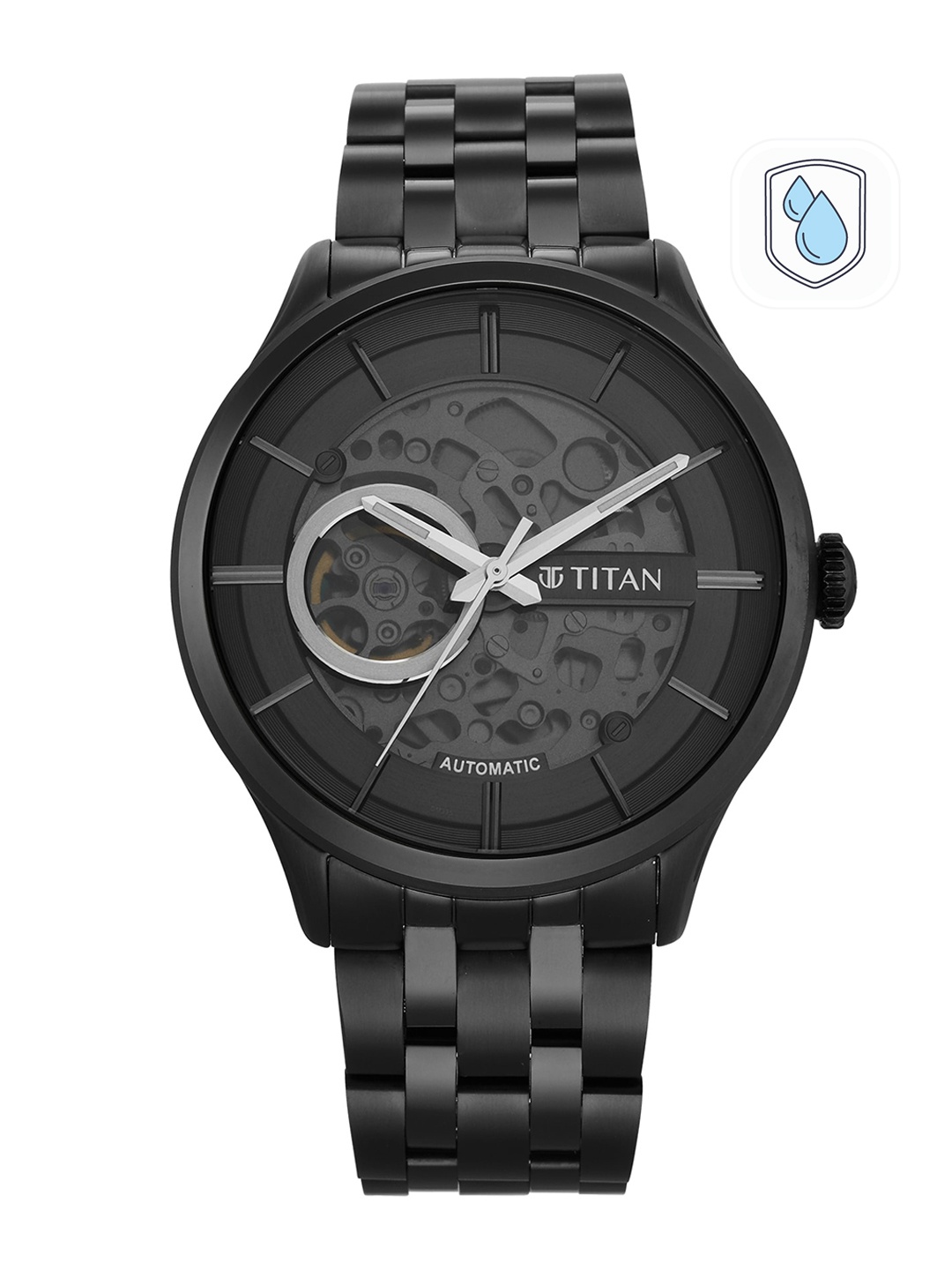 

Titan Men Black Dial & Black Stainless Steel Bracelet Style Straps Analogue Watch