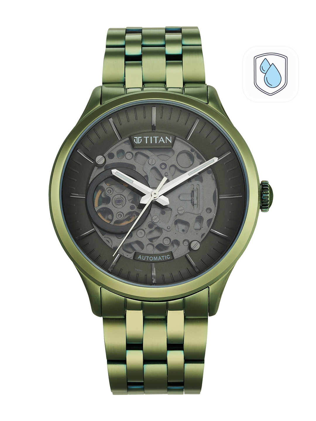 

Titan Men Green Skeleton Dial & Green Stainless Steel Bracelet Style Straps Analogue Watch, Olive