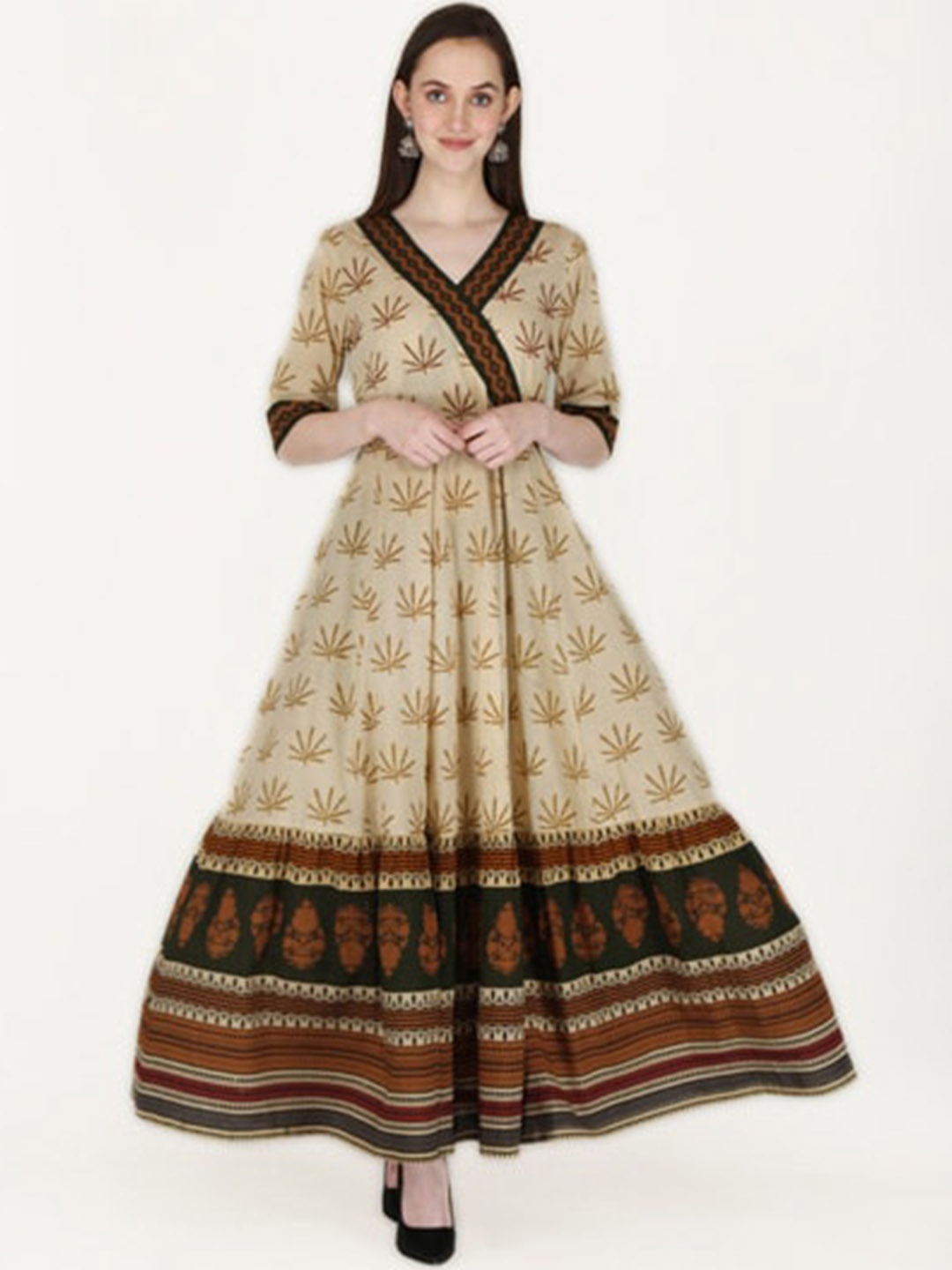 

MYAZA Women Beige Ethnic Motifs Printed Anarkali Kurta