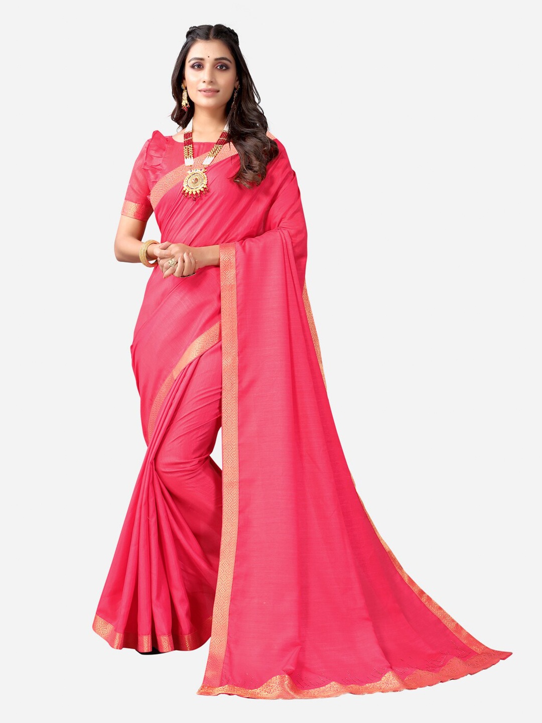 

SIRIL Pink & Gold-Toned Saree