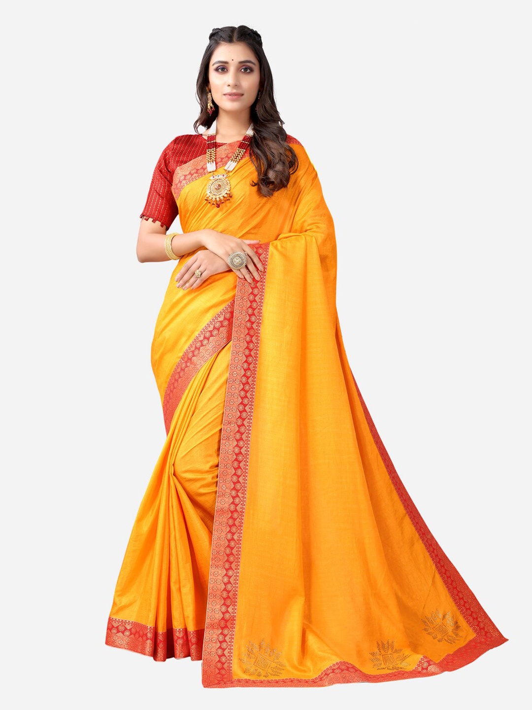 

SIRIL Yellow Solid Zari Saree