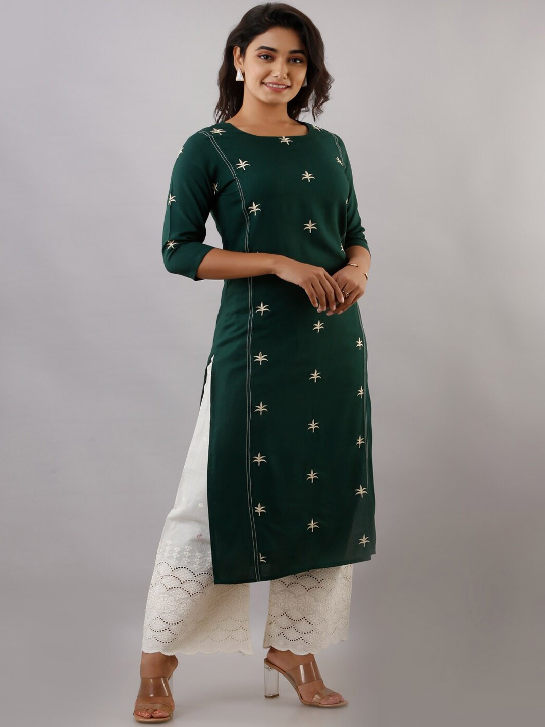 

KALINI Women Green Floral Embroidered Kurta with Palazzos