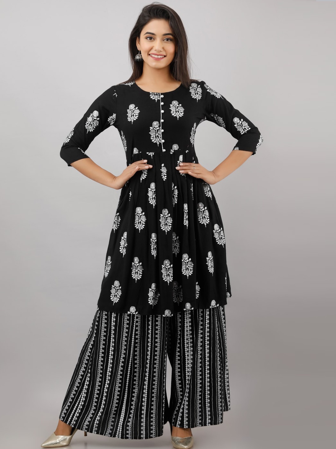 

KALINI Women Black Printed Kurta with Palazzos