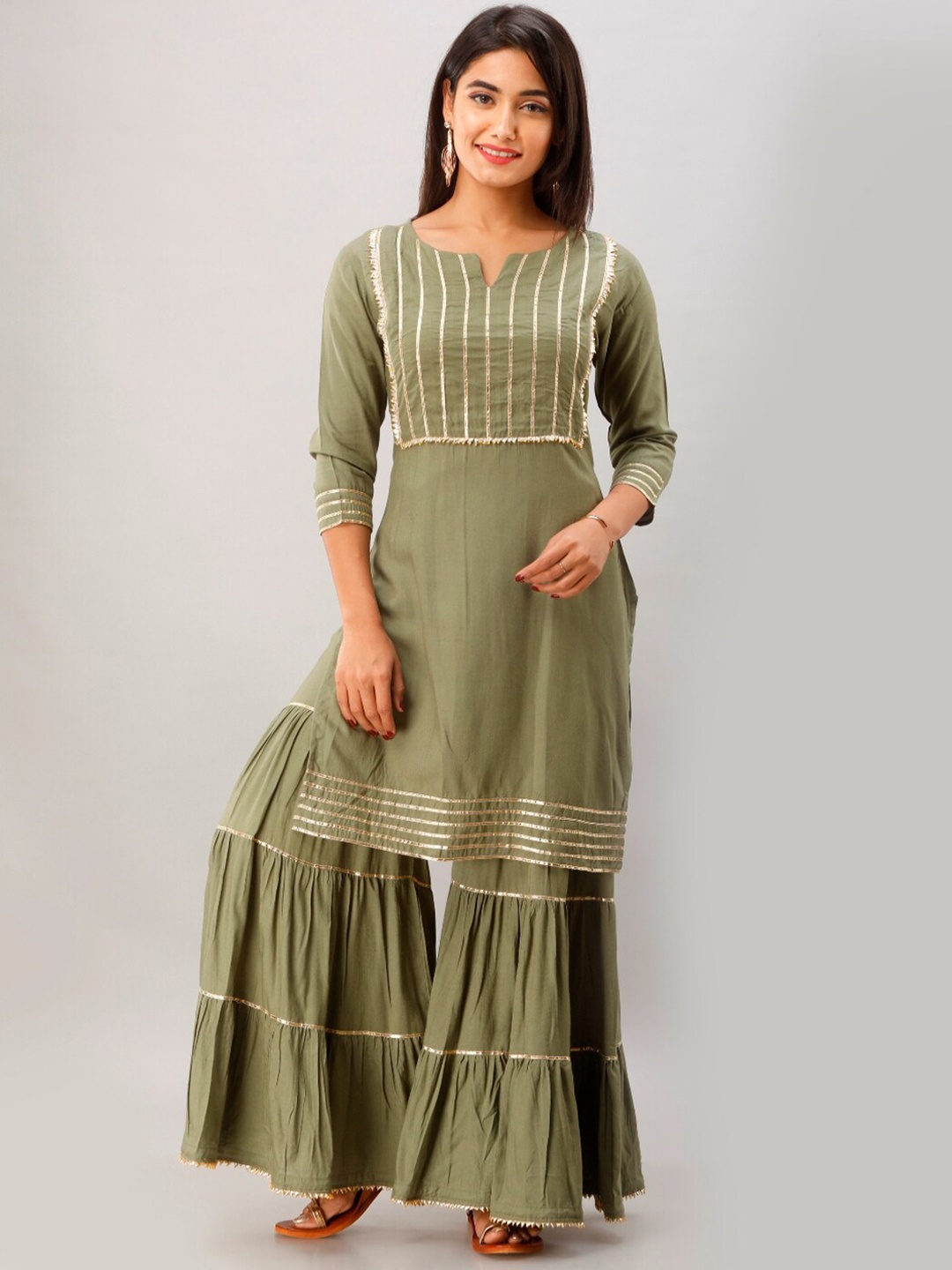 

KALINI Women Green Kurta with Sharara
