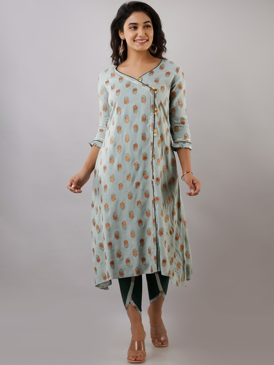 

KALINI Women Grey Angrakha Kurti with Dhoti Pant