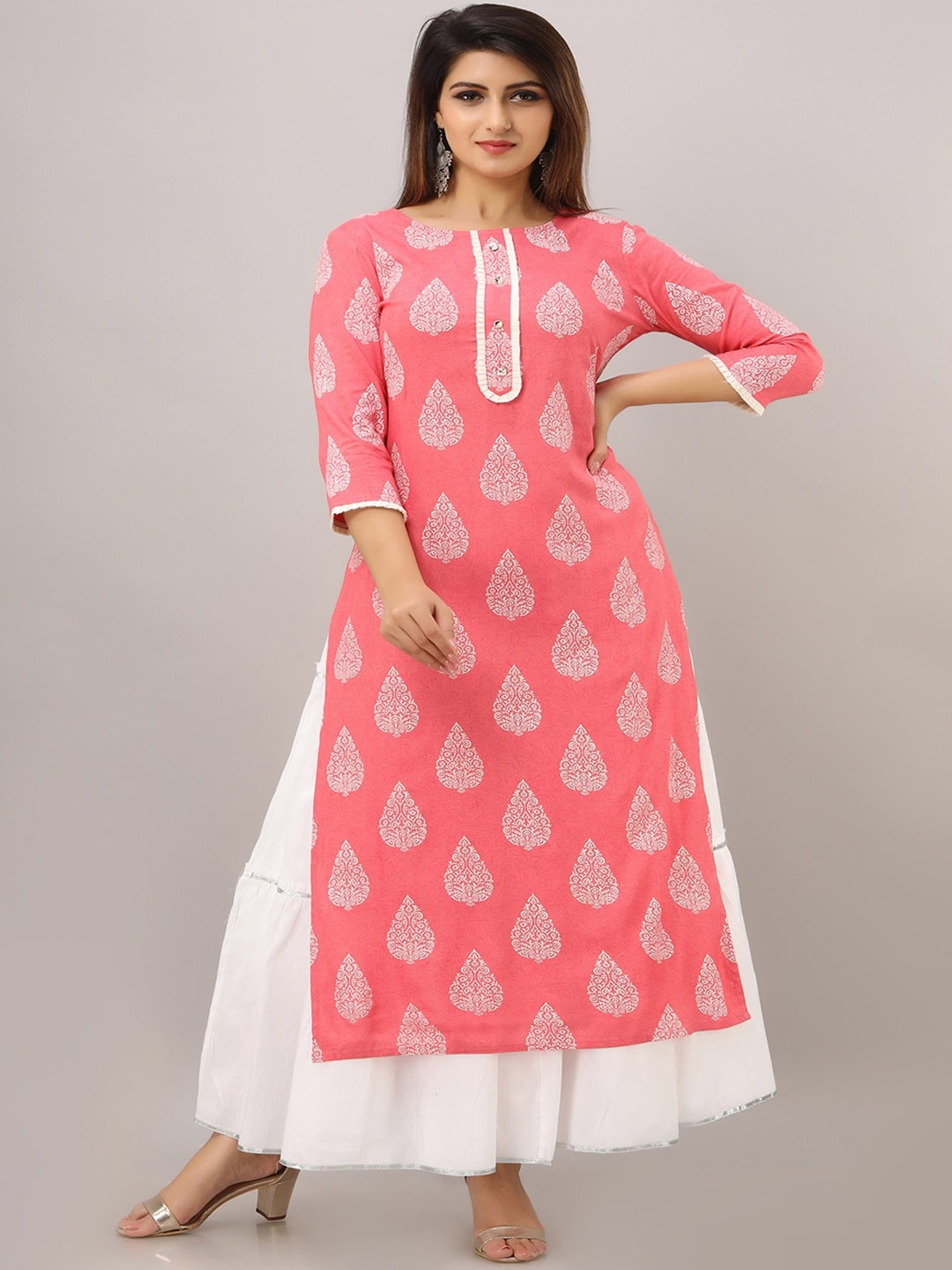 

KALINI Women Orange Ethnic Motifs Empire Kurta with Skirt