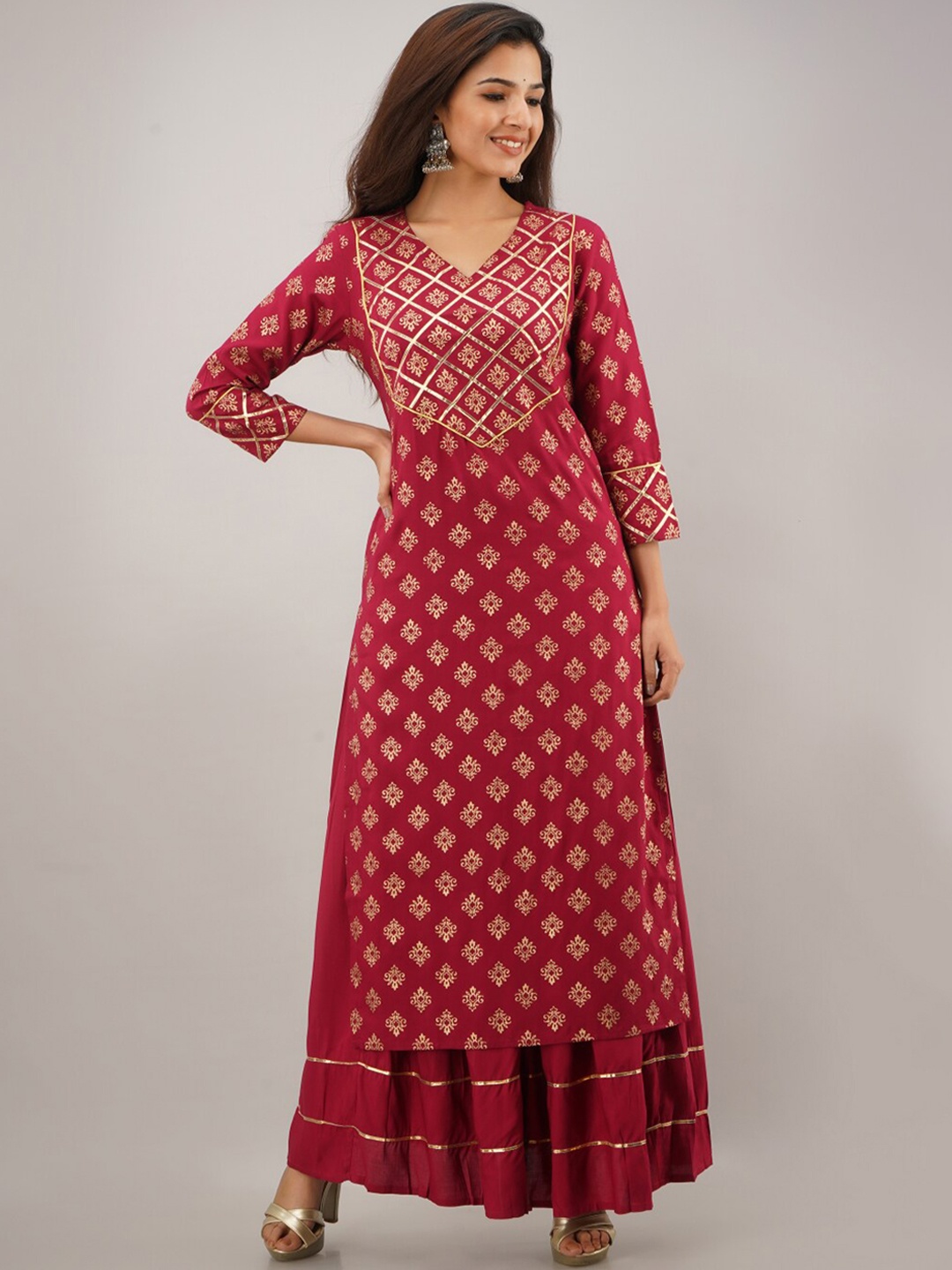 

KALINI Women Maroon Ethnic Motifs Printed Kurta with Skirt