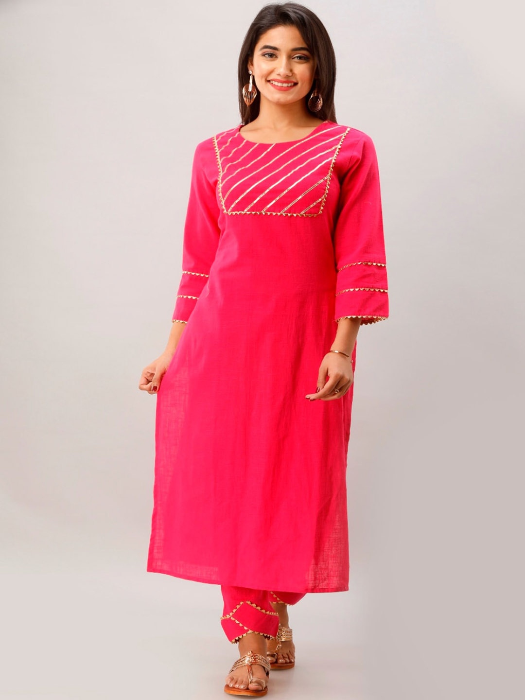 

KALINI Women Pink Pure Cotton Kurta with Churidar