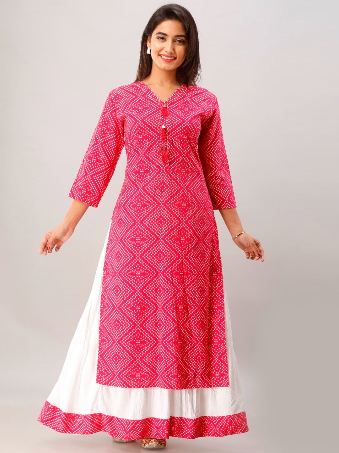 

KALINI Women Pink Printed Pleated Kurti with Skirt