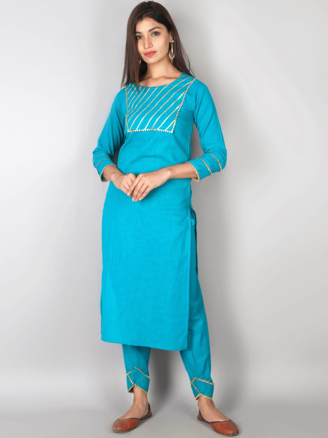 

KALINI Women Turquoise Blue Yoke Design Kurta with Churidar