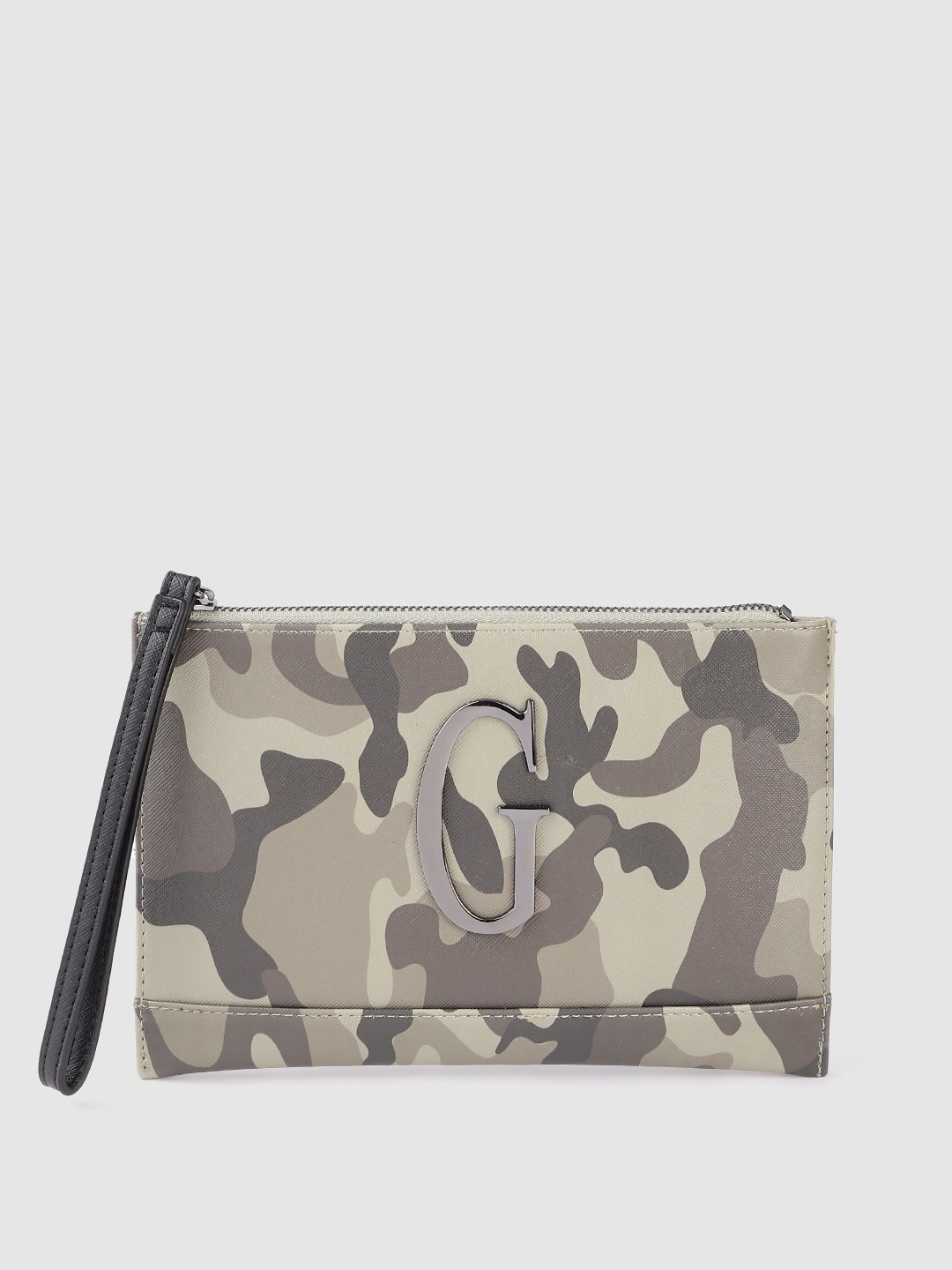 

GUESS Green Camouflage Printed Saffiano Textured Purse with Wrist Loop