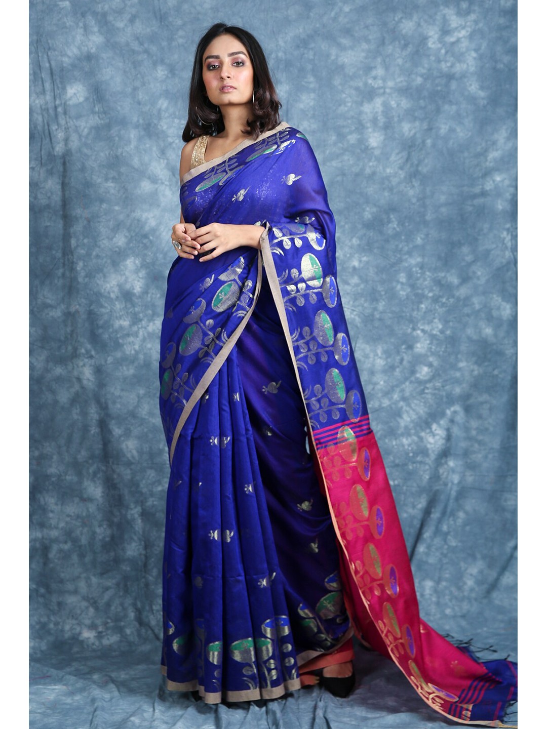 

Arhi Blue & Magenta Ethnic Motifs Zari Saree