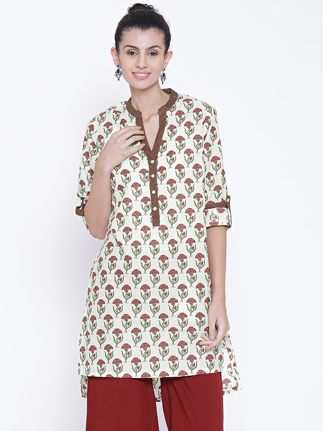 

Biba Women Off-White Printed Straight Kurta