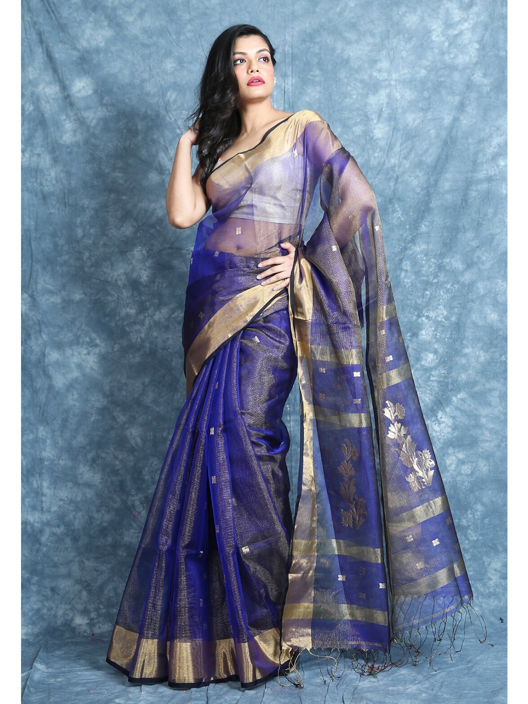 

Arhi Blue & Gold-Toned Ethnic Motifs Zari Pure Silk Saree