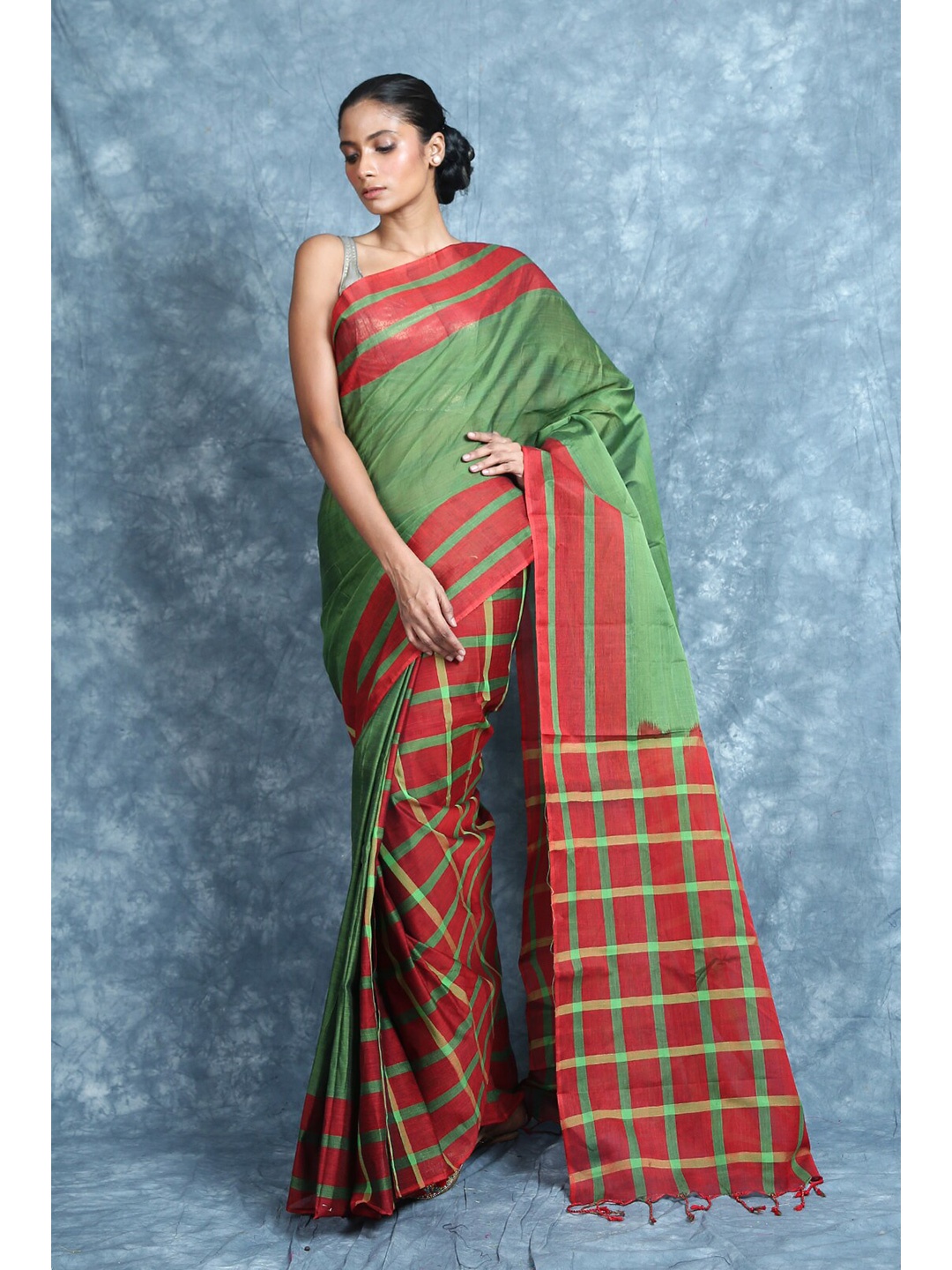 

Arhi Green & Red Checked Saree