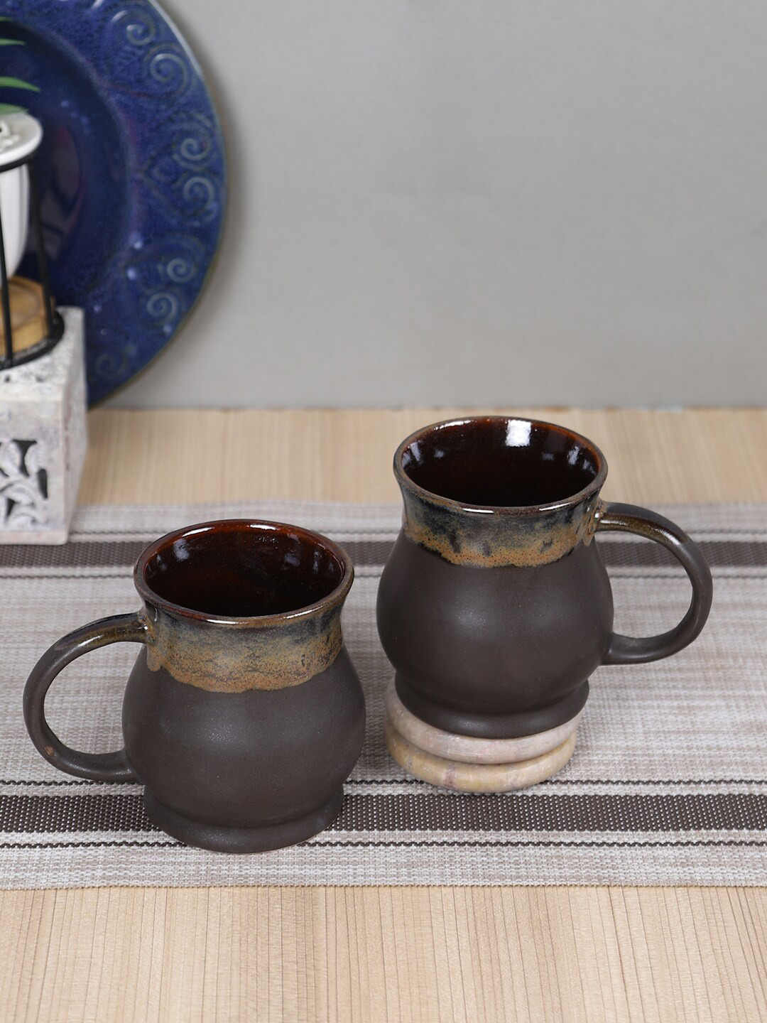 

Aapno Rajasthan Set of 2 Black & Brown Printed Ceramic Mugs
