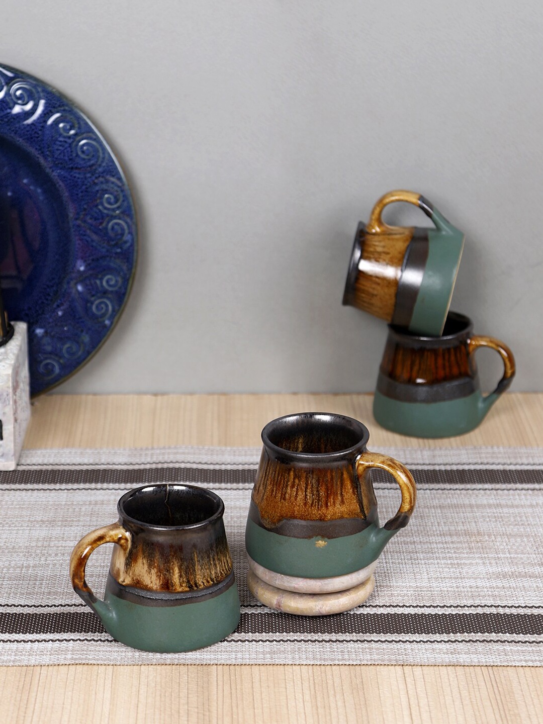 

Aapno Rajasthan Brown & Green Pack of 4 Solid Ceramic Matte Cups