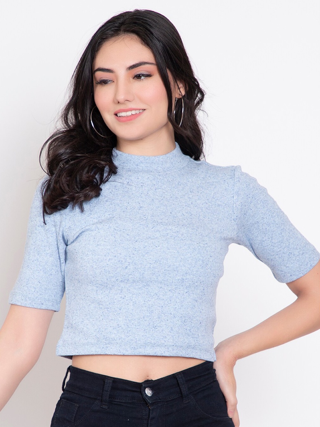 

FEMEA Blue Ribbed Crop Top