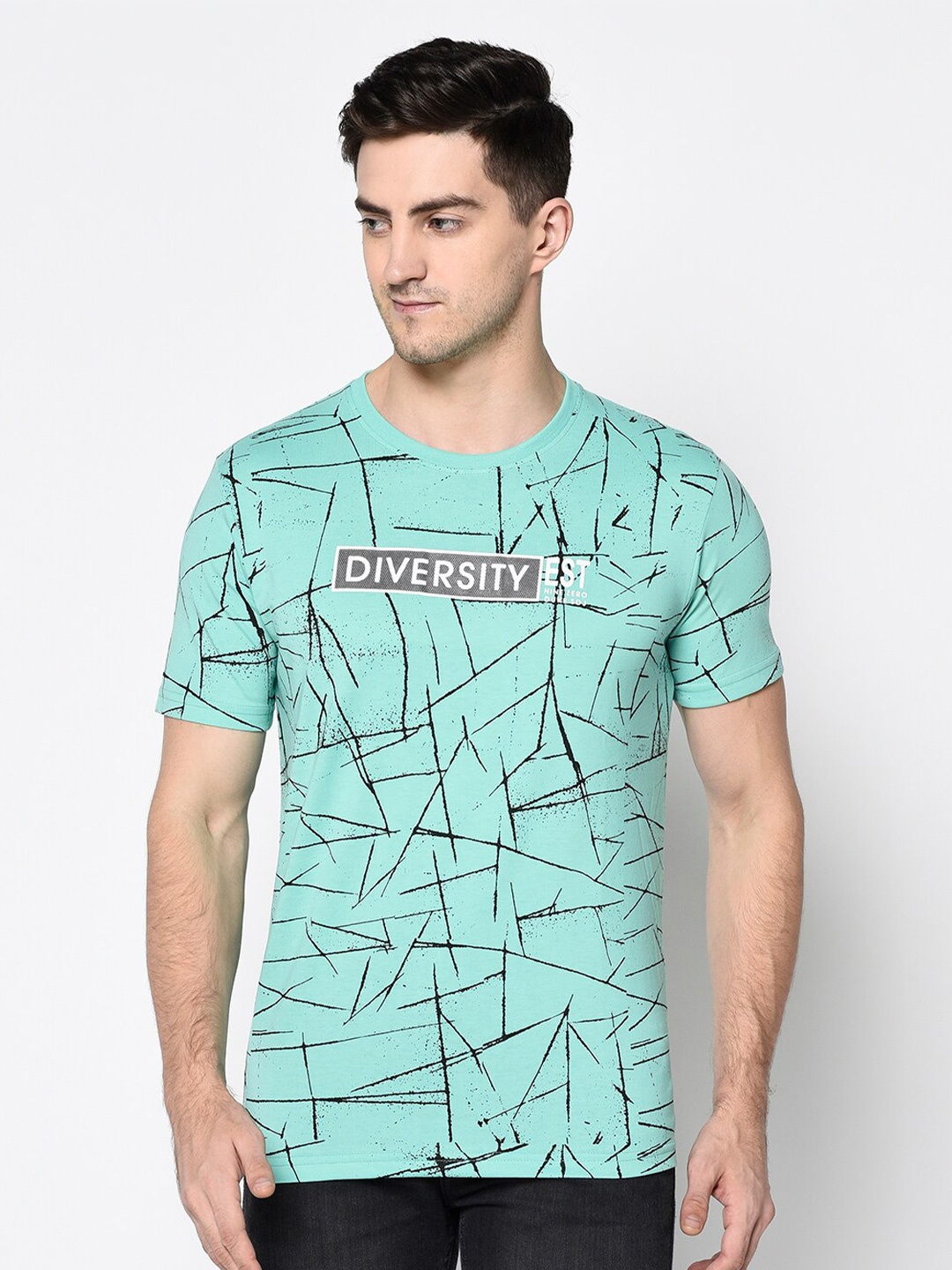 

Duke Men Sea Green Printed Slim Fit Cotton T-shirt