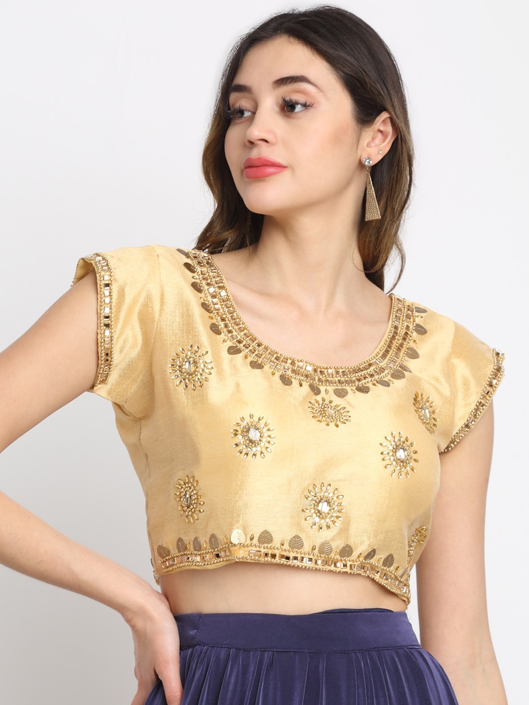 

Grancy Women Gold-Coloured Embellished Saree Blouse