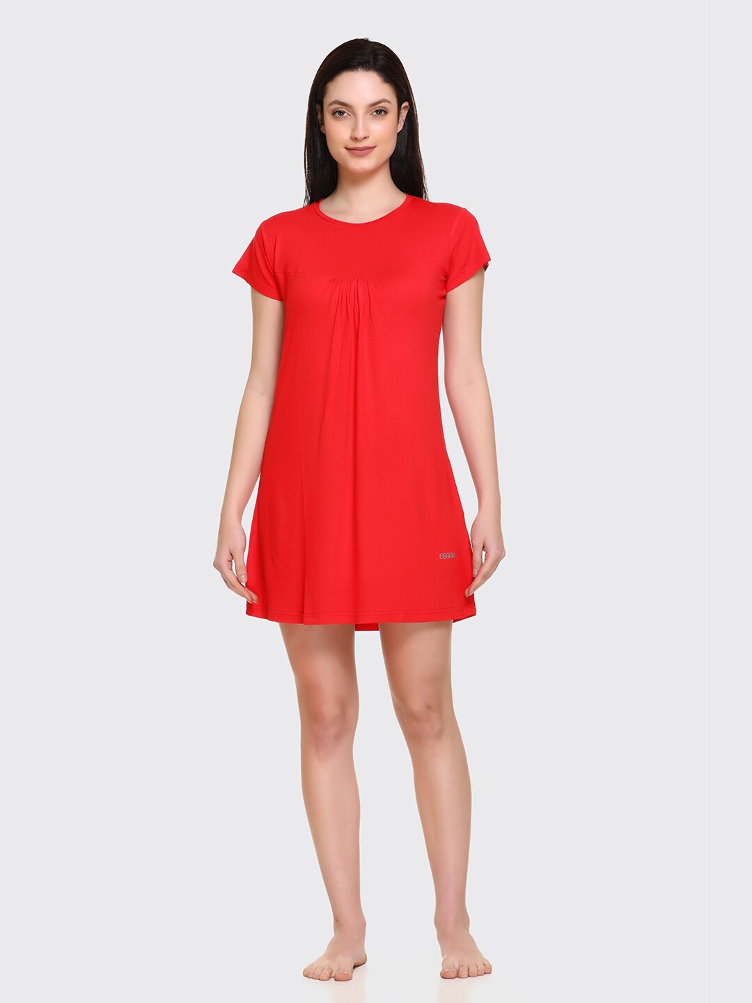 

Obaan Red Cotton Lycra Nightdress