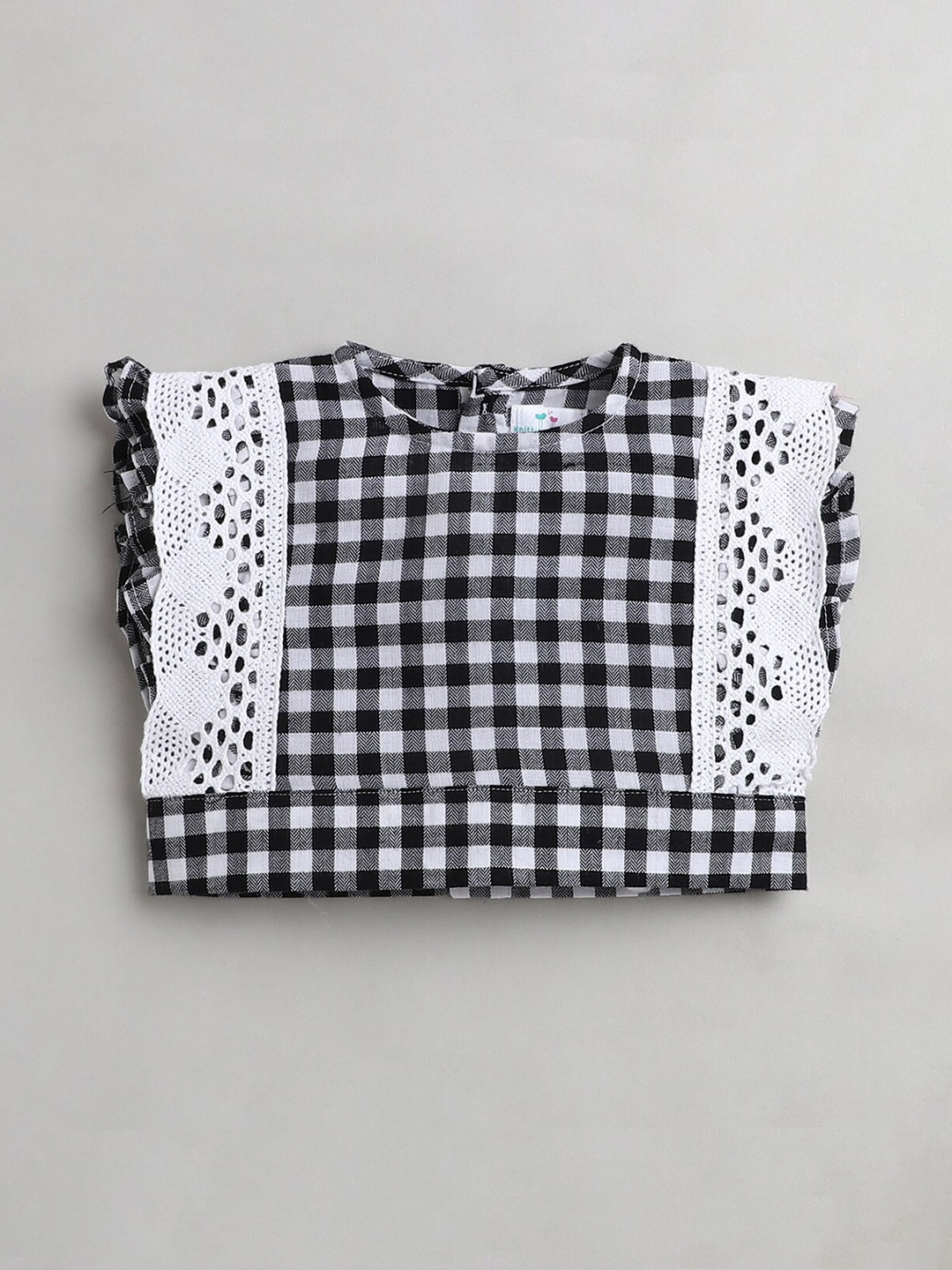 

Knitting Doodles Girls Black & White Pure Cotton Checked Top with Trousers