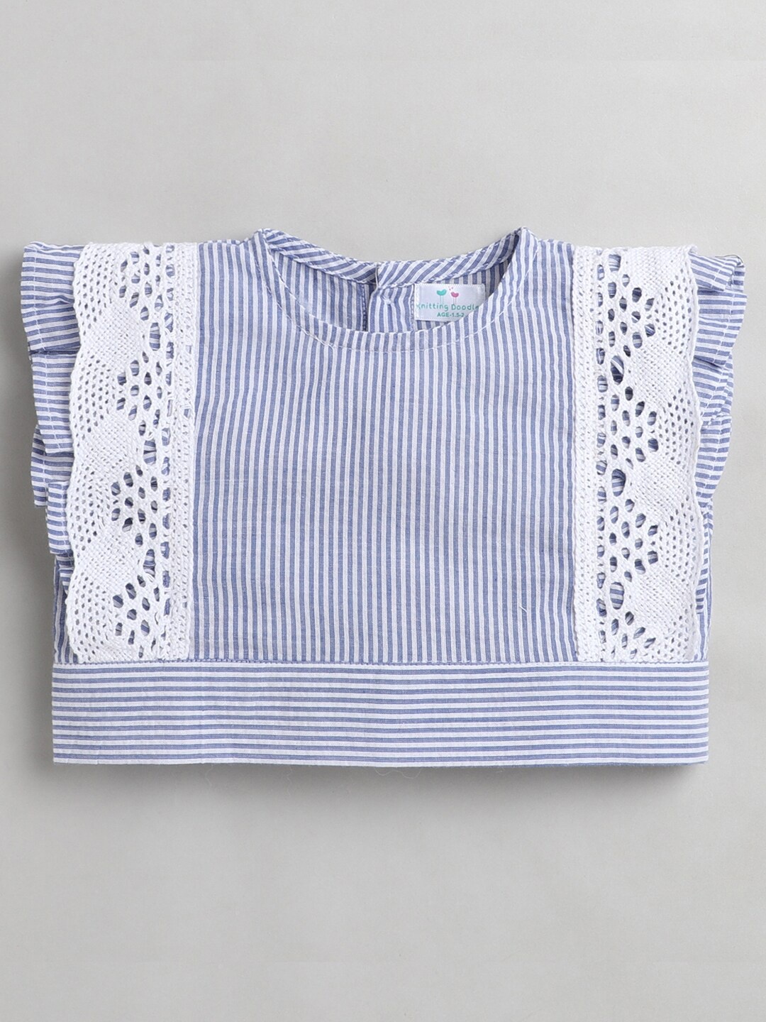 

Knitting Doodles Girls Blue & White Striped Top with Trousers
