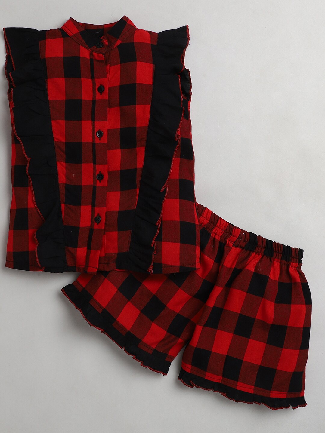 

Knitting Doodles Girls Red & Black Checked Shirt with Shorts