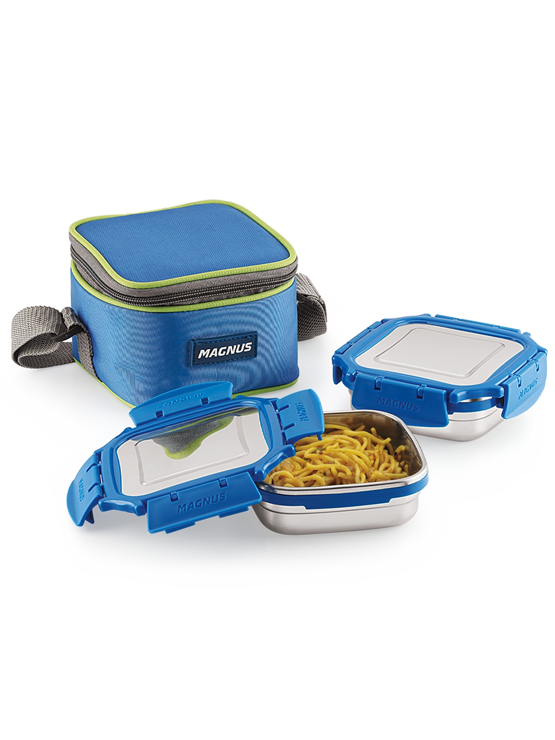

MAGNUS Blue & Silver-Toned Airtight & Leakproof Stainless Steel Lunch Box Set