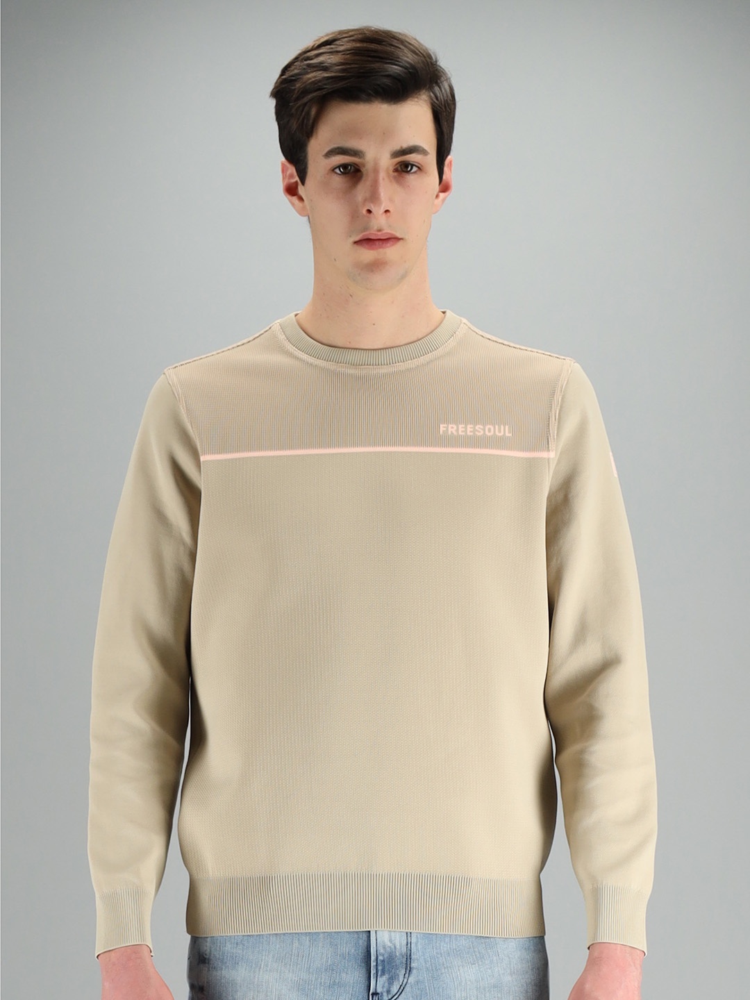 

FREESOUL Men Beige Solid Sweatshirt