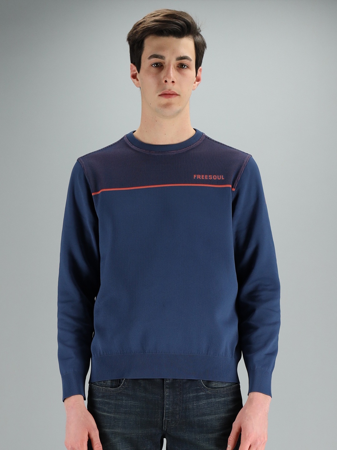 

FREESOUL Men Teal Blue Sweatshirt