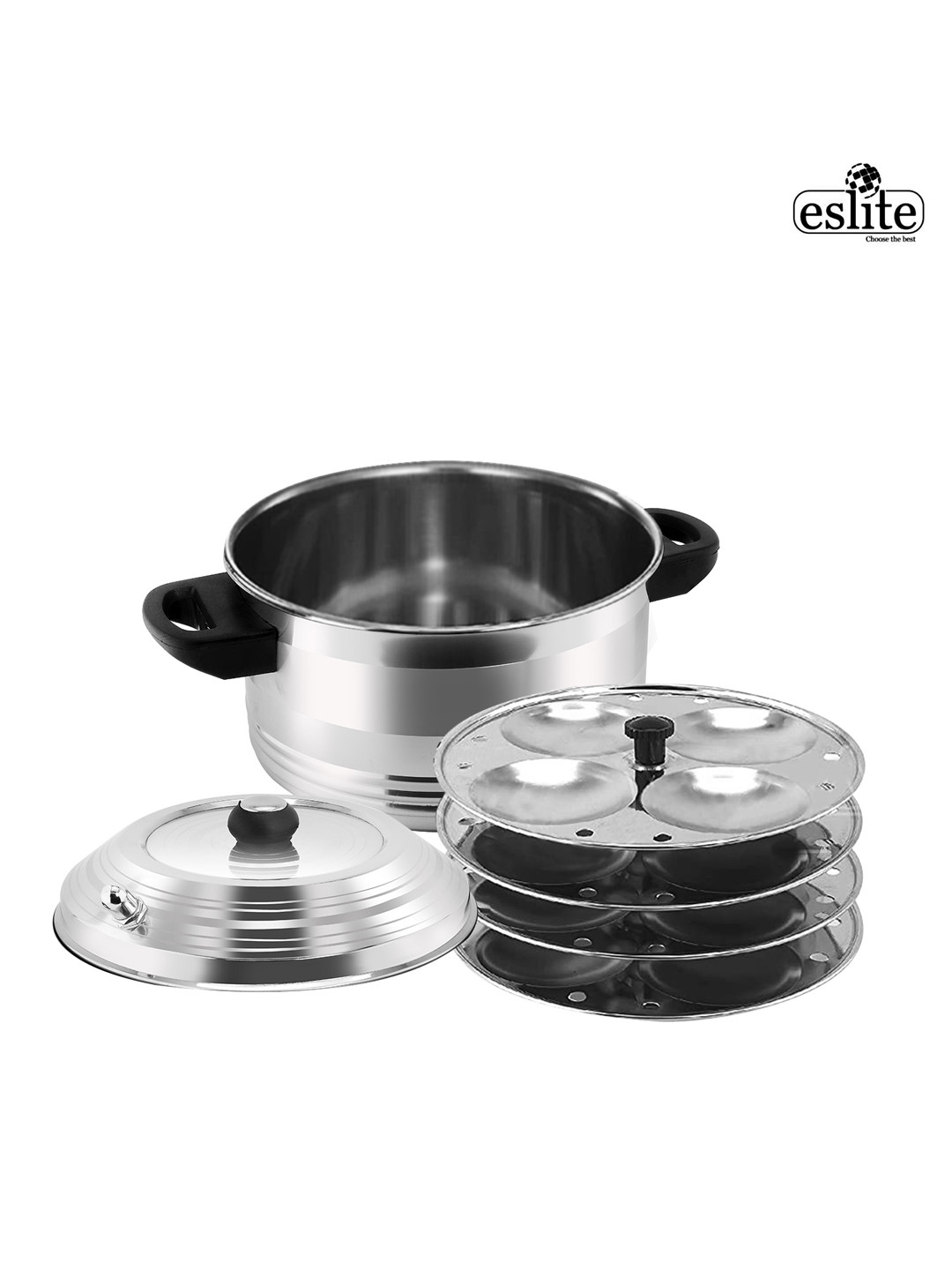 

Eslite Stainless Steel Idli Maker Pressure Cooker Steamer 4 Tier Plates 16 Idlis, Silver