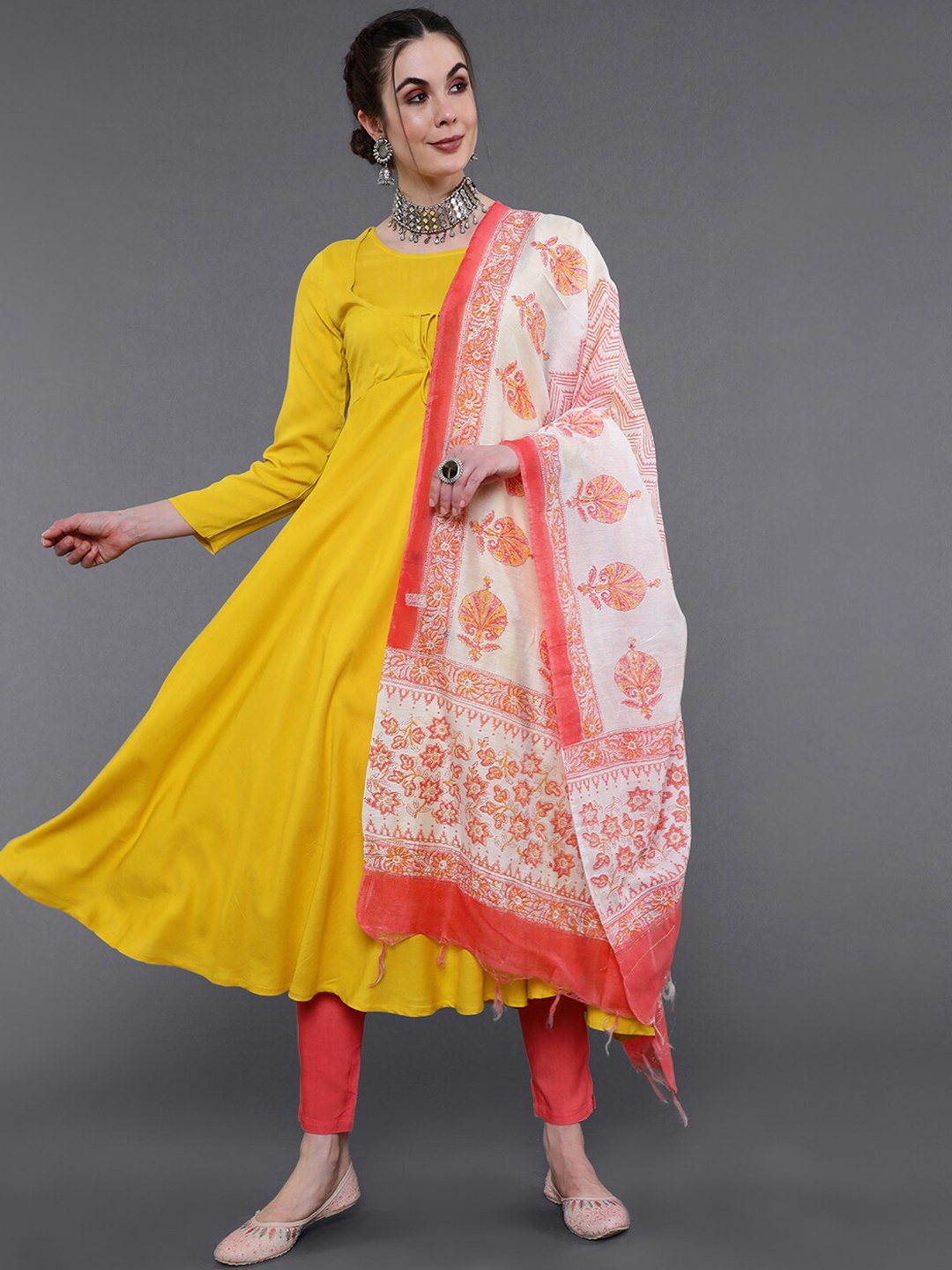 

saubhagya Women Mustard Yellow Angrakha Kurta with Dhoti Pants