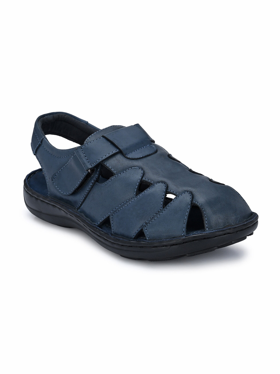 

birgos Men Blue Leather Fisherman Sandals