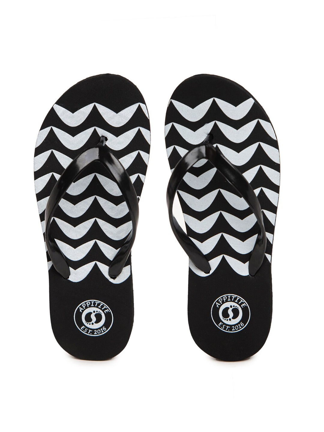 

APPITITE Women Black & White Printed Rubber Thong Flip-Flops