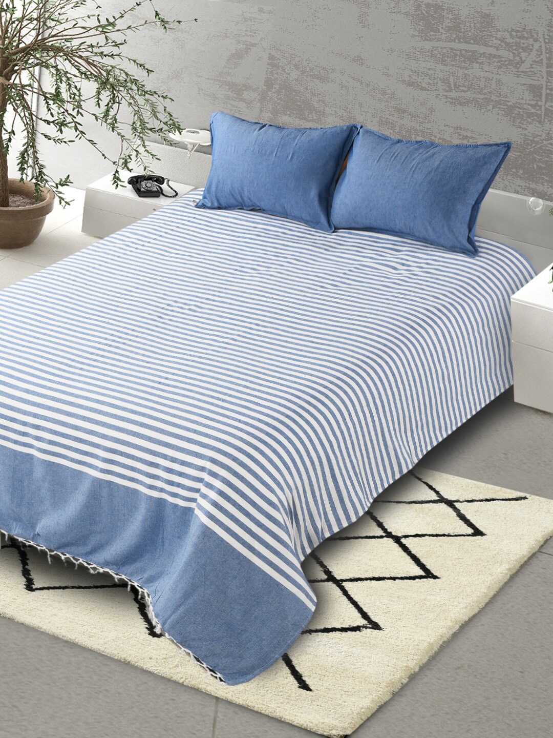 

Saral Home Blue & White Striped Cotton 160 TC King Bedsheet with 2 Pillow Covers