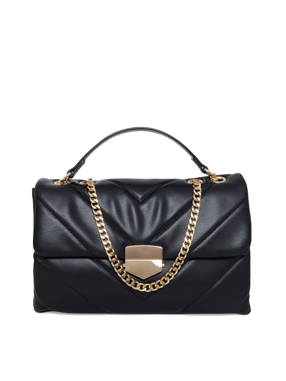 

Call It Spring Black Structured Satchel with Quilted